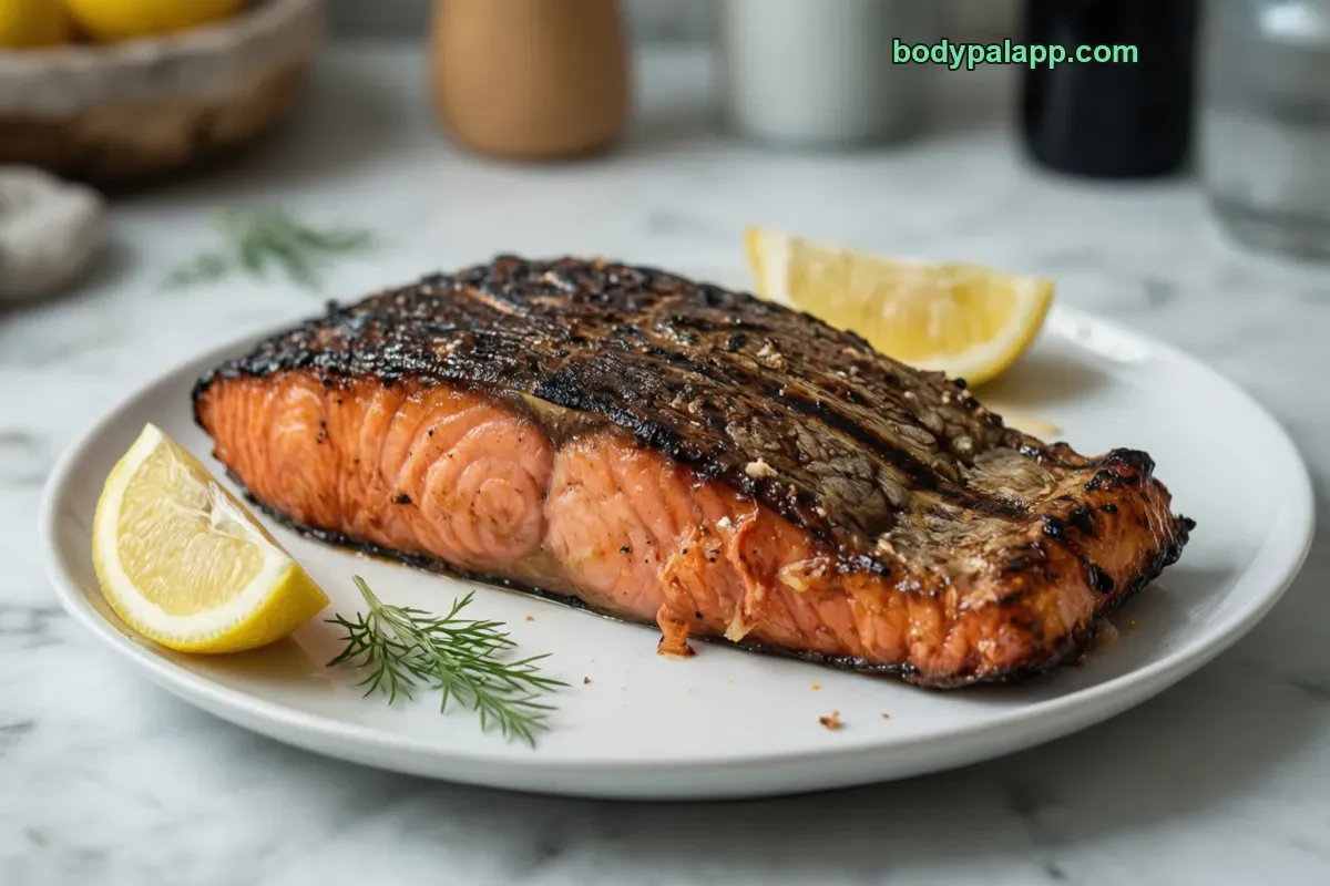 Grilled salmon fillet, Atlantic, farmed, grilled