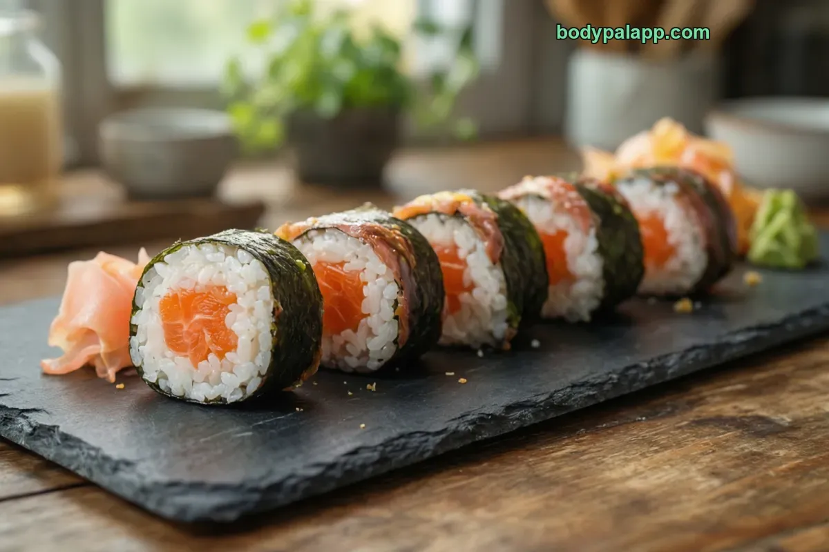 Salmon maki, salmon sushi roll
