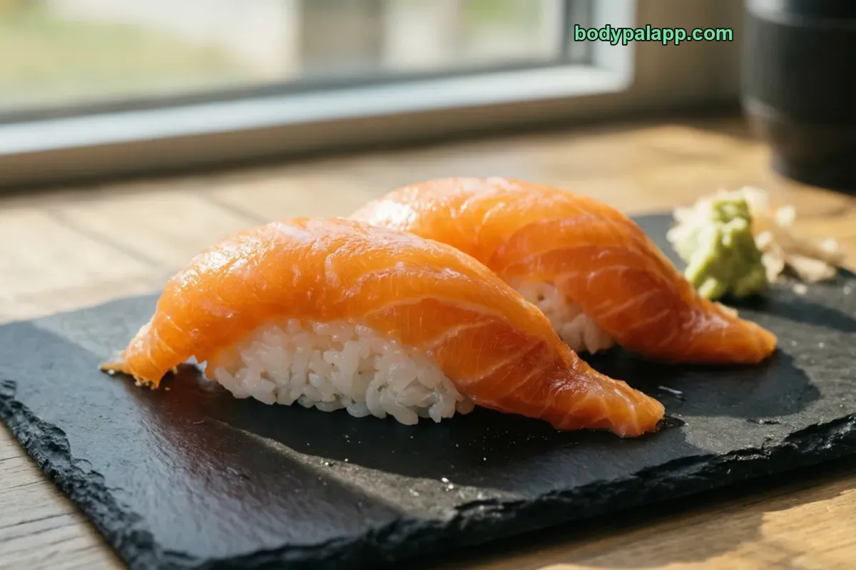 Salmon nigiri, packaged, per label