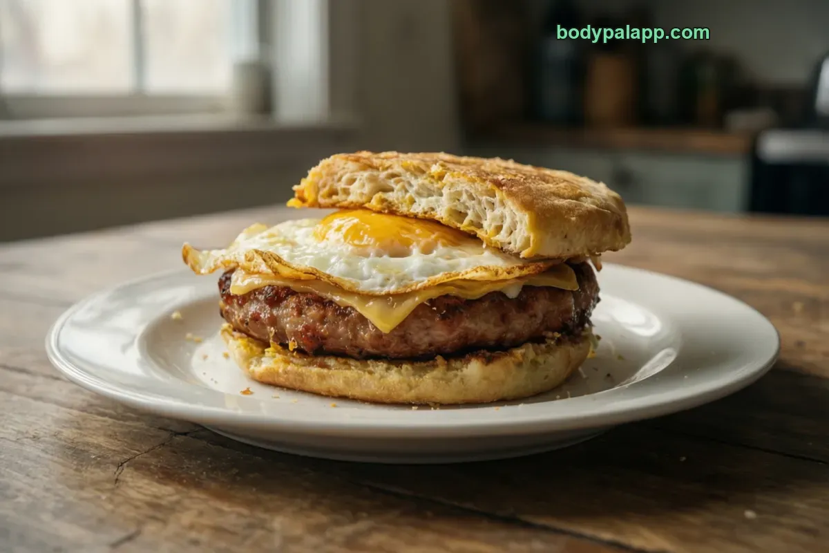 Sausage and egg sandwich, on English muffin