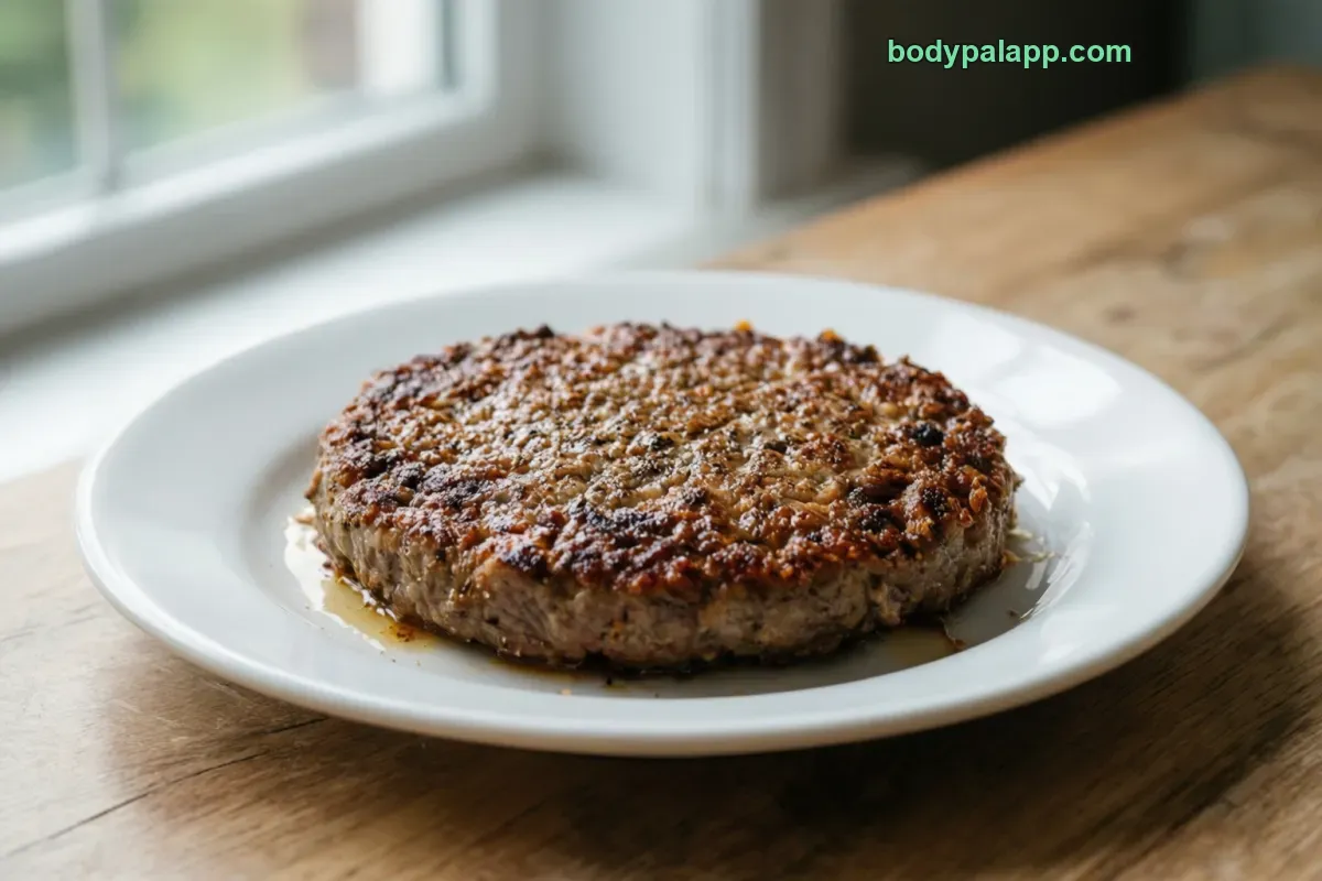 Breakfast sausage patty, pork, pan-fried