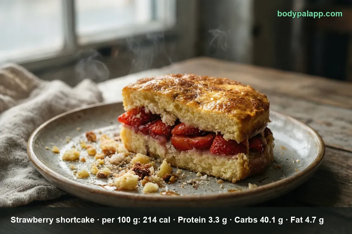 Split biscuit shortcake filled with fresh strawberries on a plate, no whipped cream