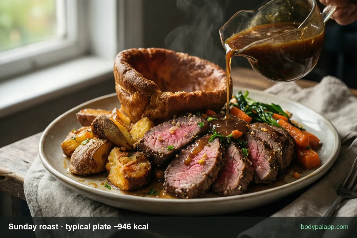Sunday roast - ~946 kcal a typical plate
