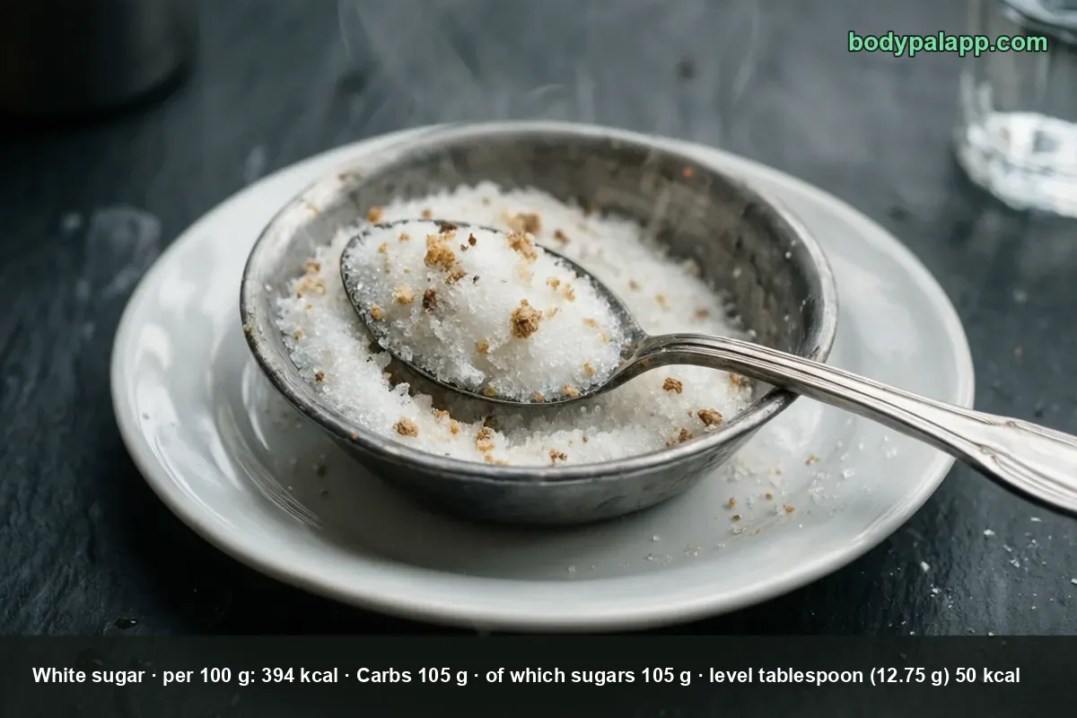 A level tablespoon of white granulated sugar - 50 calories per spoon