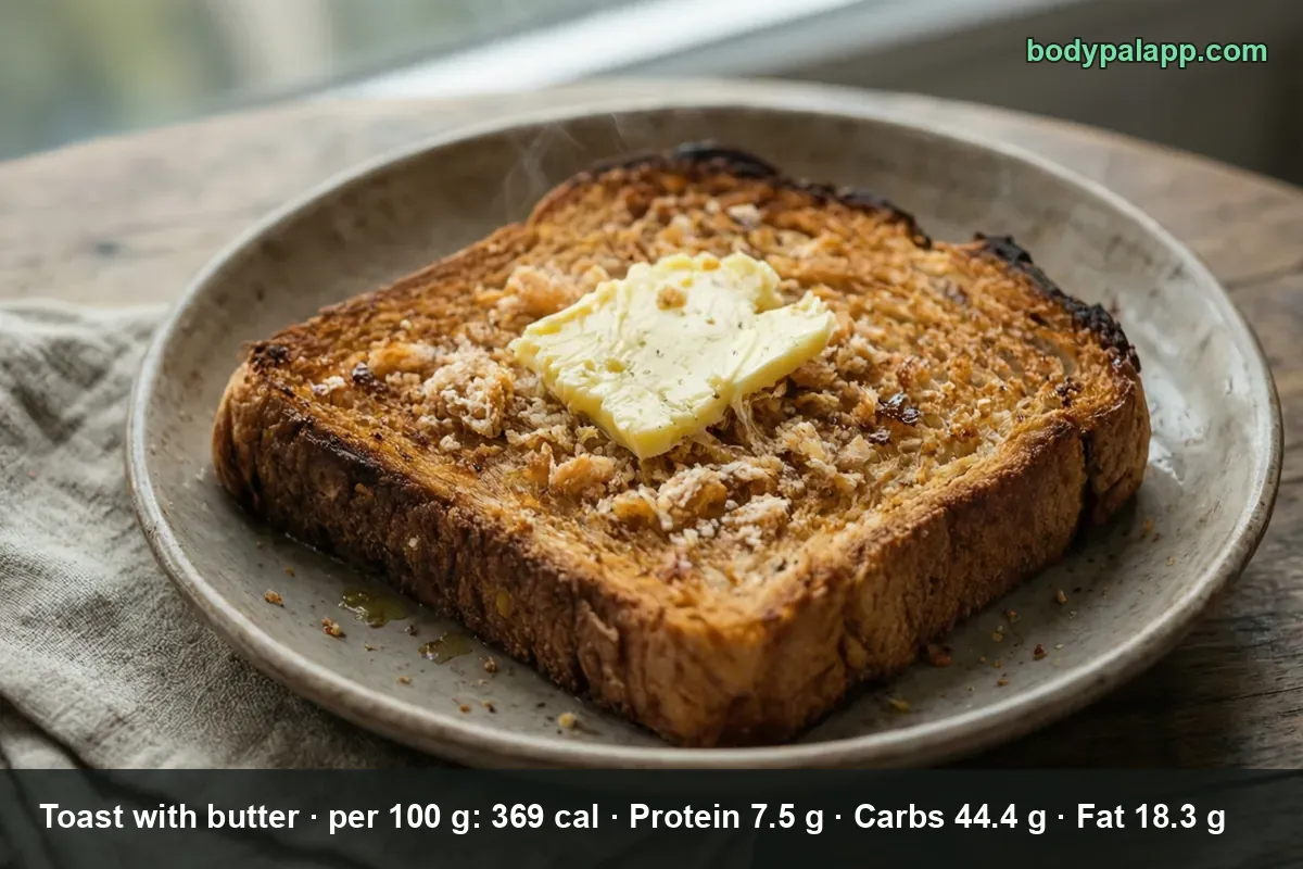 A thick slice of toast with lightly charred edges and a large pat of butter in the middle.