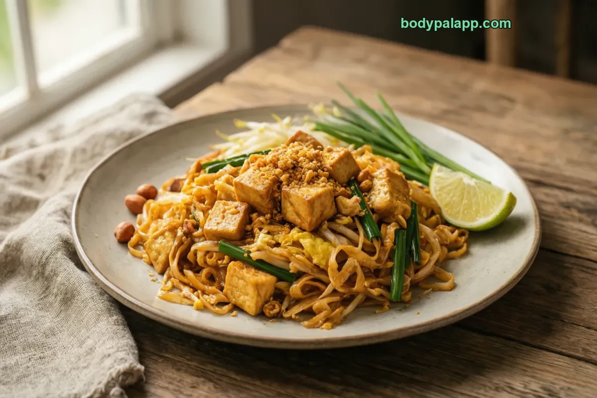 Tofu pad thai, meatless, restaurant style