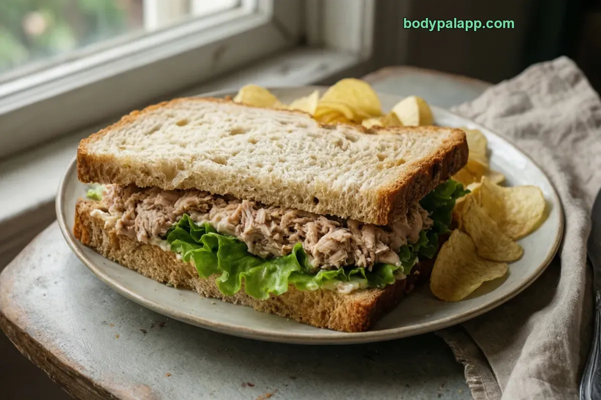 Tuna salad sandwich, on white bread