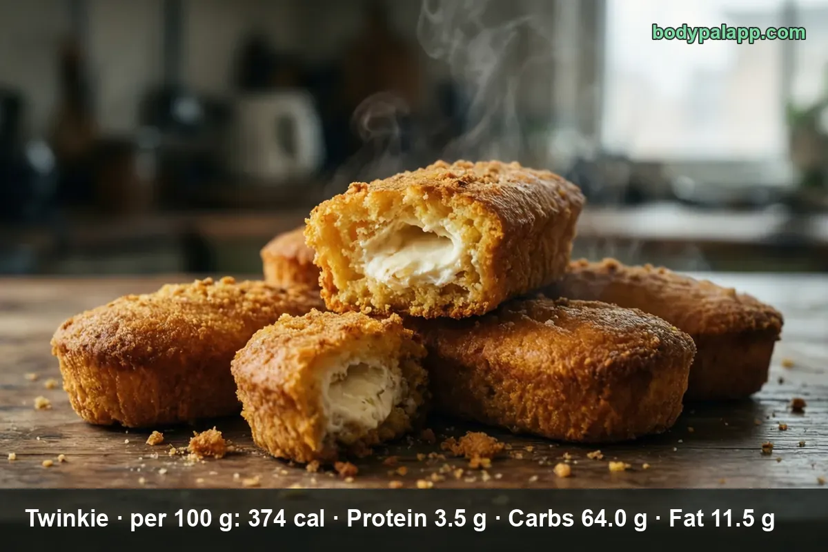 Five golden oblong sponge cakes with cream filling, two of them bitten open